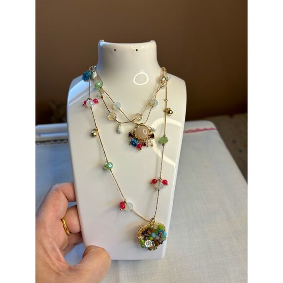 Flower  Heart Illusion Necklace Triple Chain  Boho Cottagecore NWT Retro Beaded - Picture 11 of 13